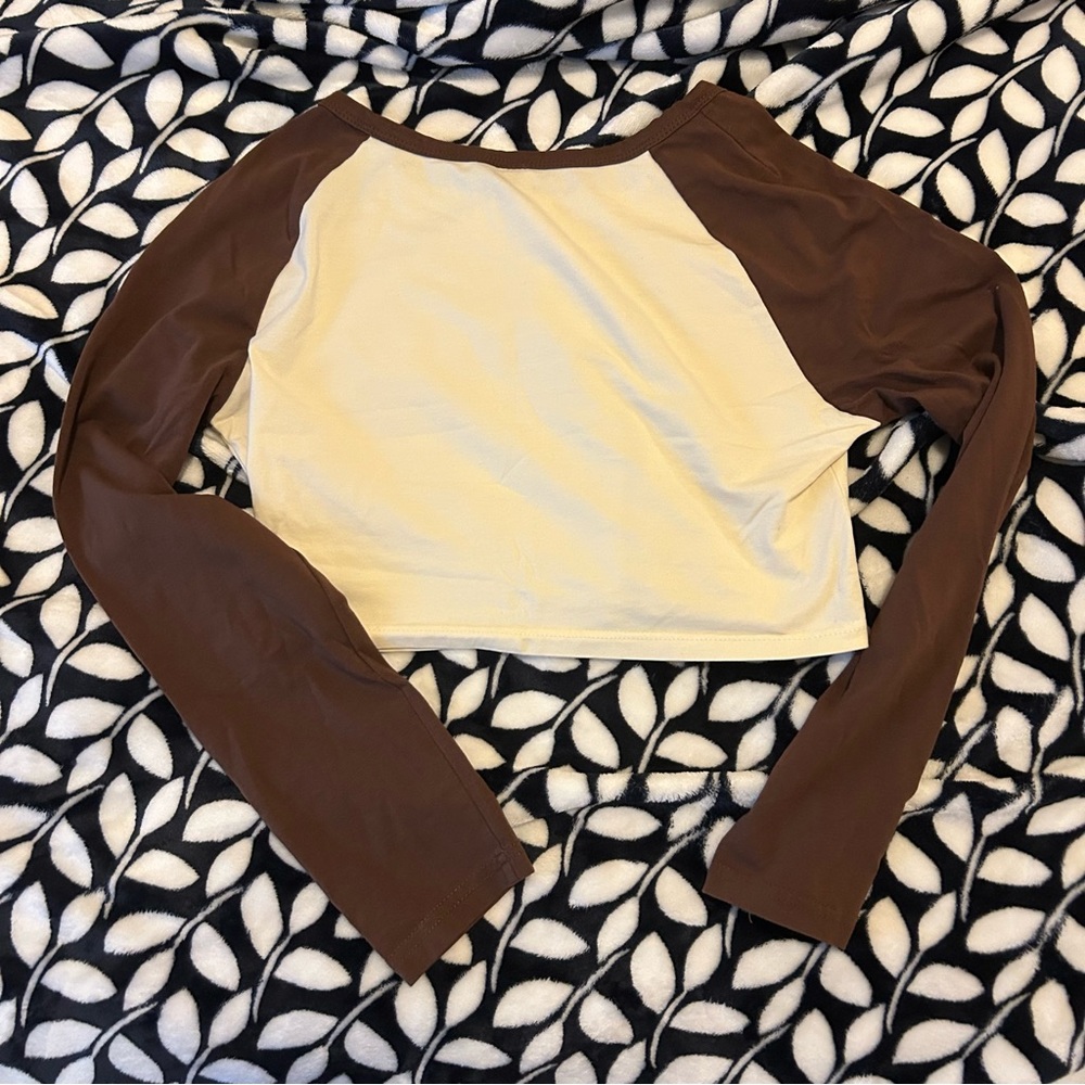 Brown and Cream Women's Long Sleeve Top